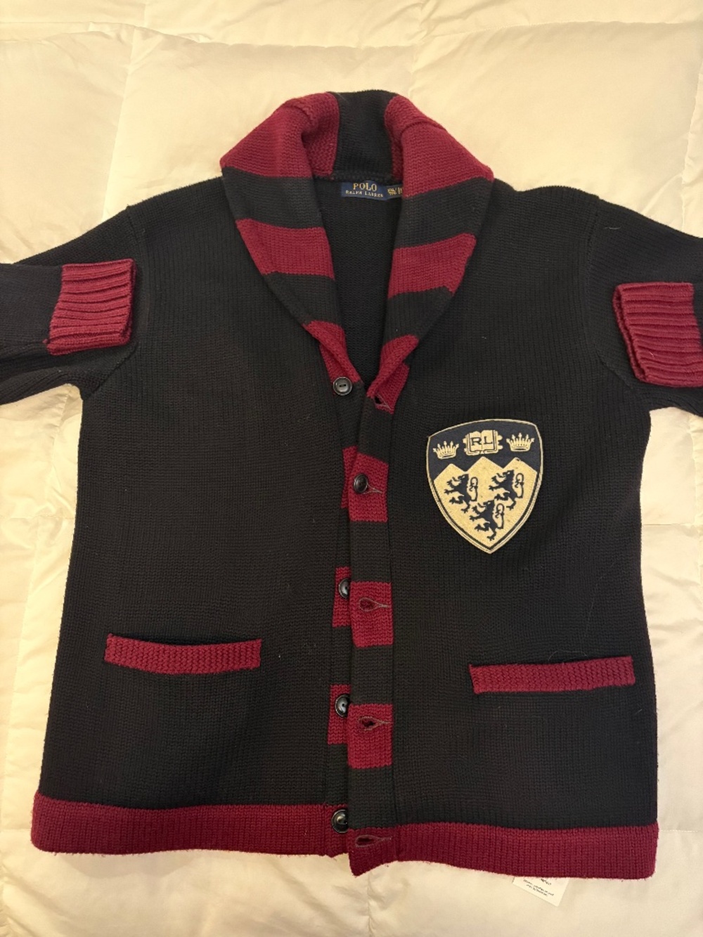 Polo Ralph Lauren Wool Cardigan With Patch XXL Wool Navy Burgundy